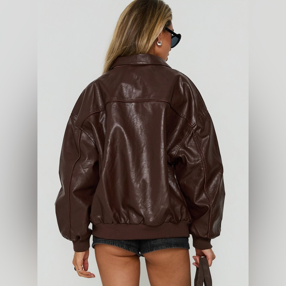 Princess Polly Goldsmith Faux Leather Bomber Jacket in
Brown - Picture 3 of 7